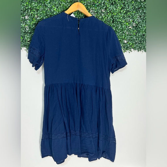 Natural Life Navy Blue Gauzy Cotton Lace Babydoll Short Sleeve Dress Size XL - Picture 4 of 9